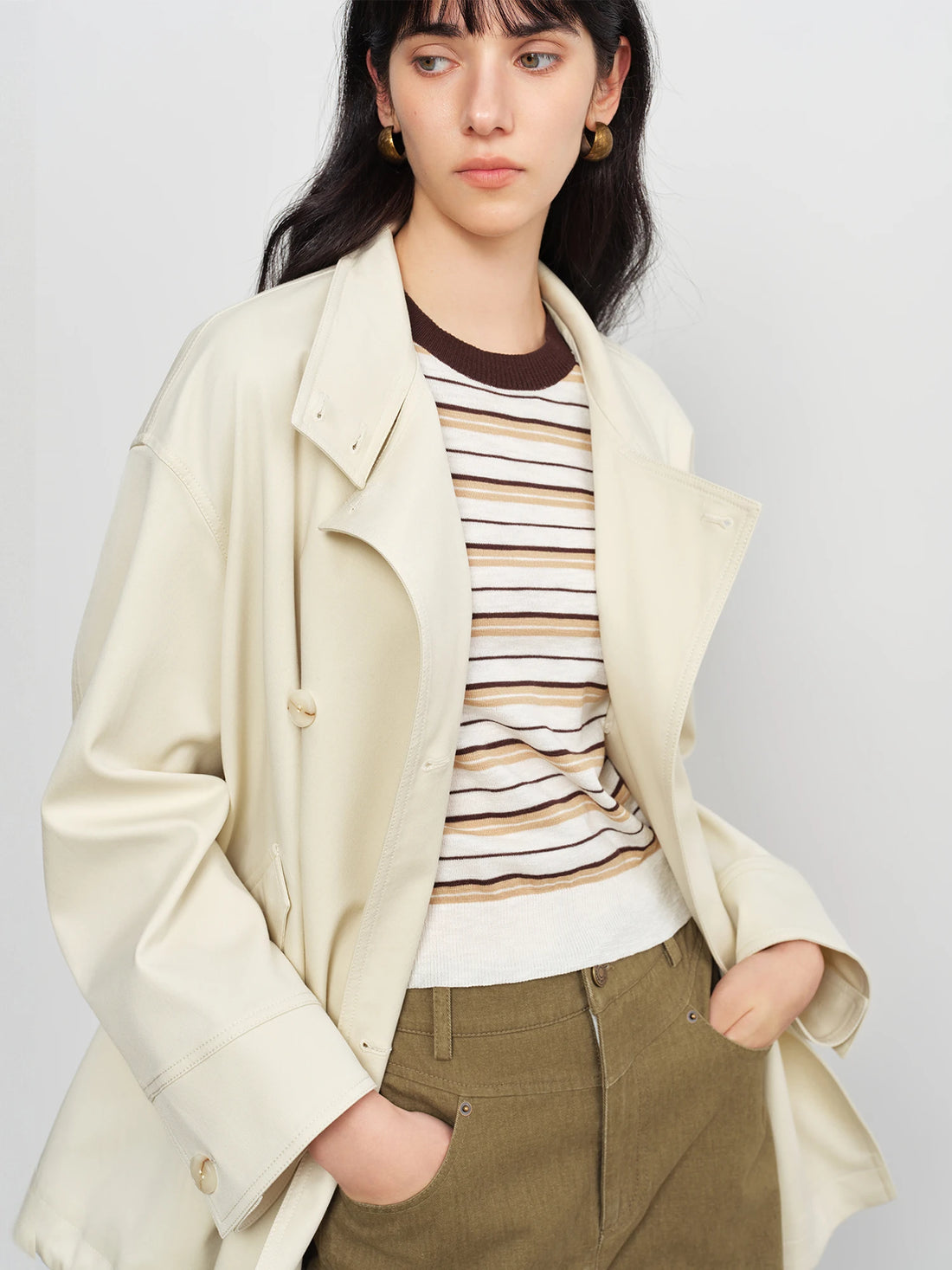 Double Breasted Long Trench Coat