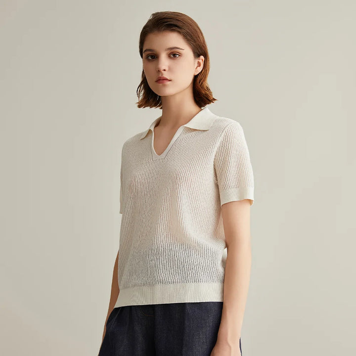 Women’s Knitted V-Neck Pullover Polo Sweater
