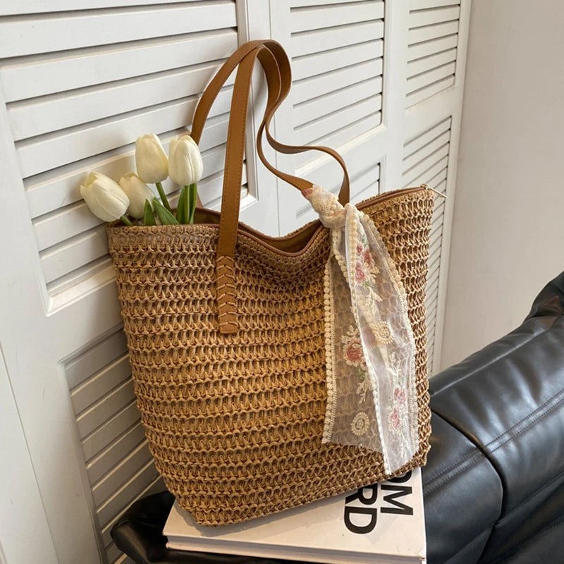 Summer Large Capacity Woven Straw Tote Bag