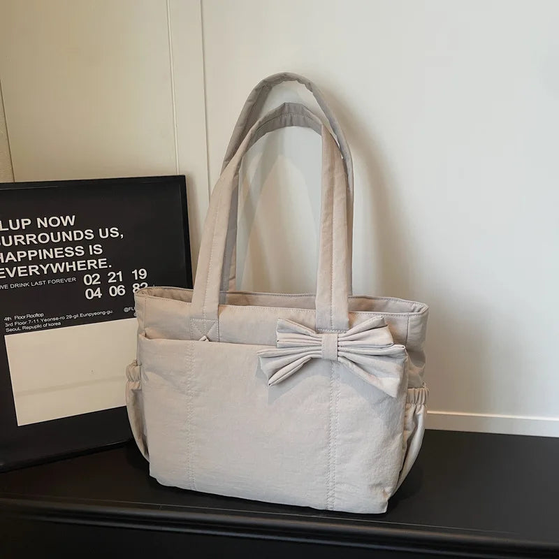 Bow Nylon Canvas Shoulder Bag