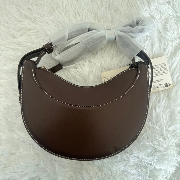 French Genuine Leather Crescent Shoulder Bag