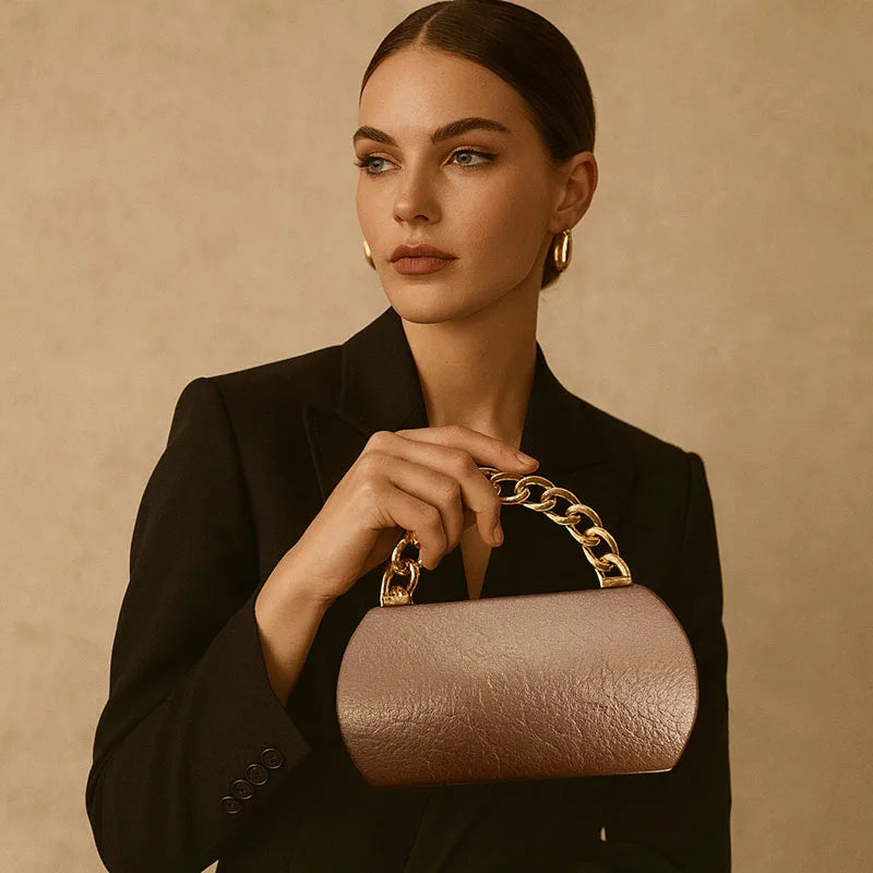Luxury Gold Buckle Half Moon Evening Clutch