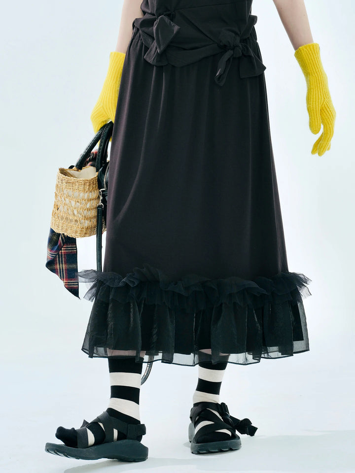 Imakokoni Black Lace A-Line Midi Skirt