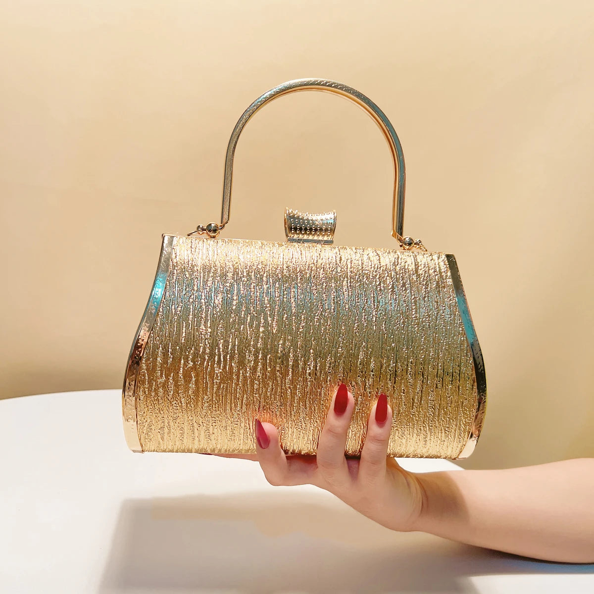 Gold Rhinestone Bucket Clutch