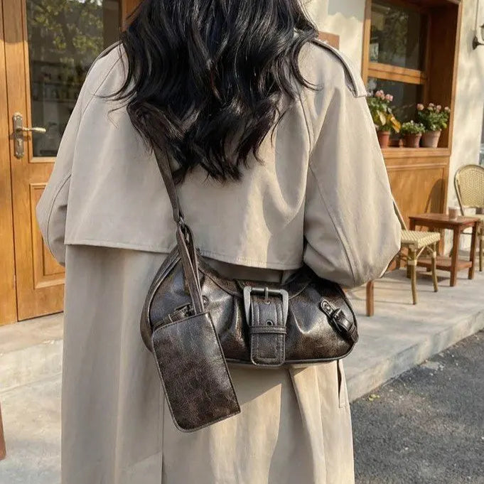 Y2K Retro Pleated Rivet Shoulder Bag
