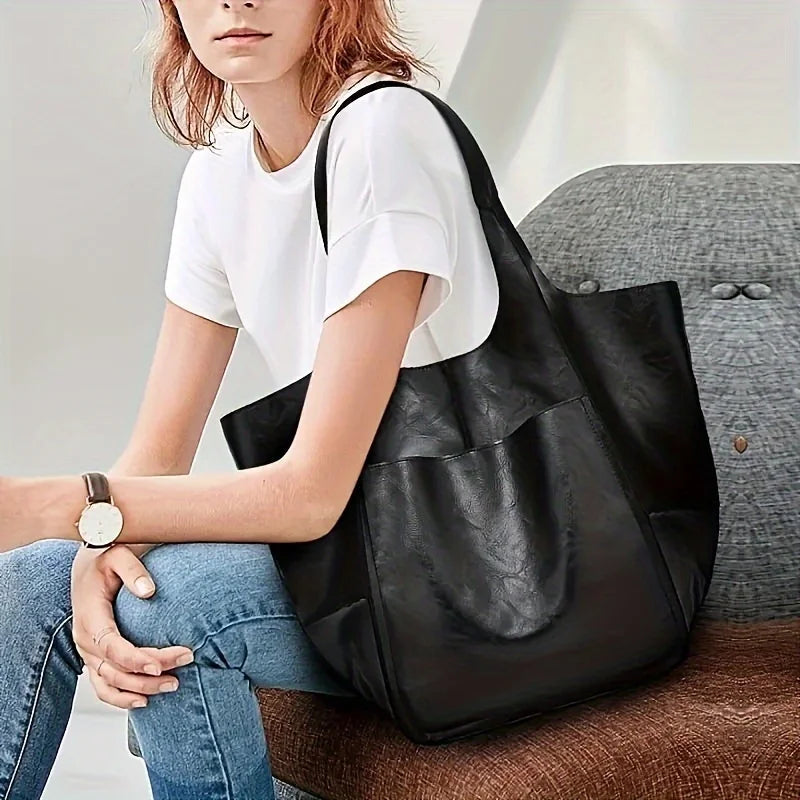 Retro Minimalist PU Leather Tote Bag
