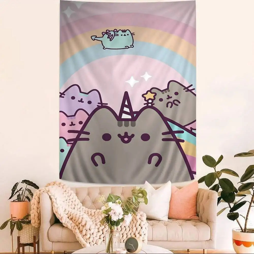 Cute Pusheen Cartoon Colorful Tapestry