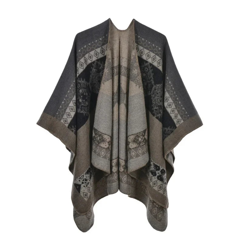 Winter Imitation Cashmere Poncho Cape Wrap