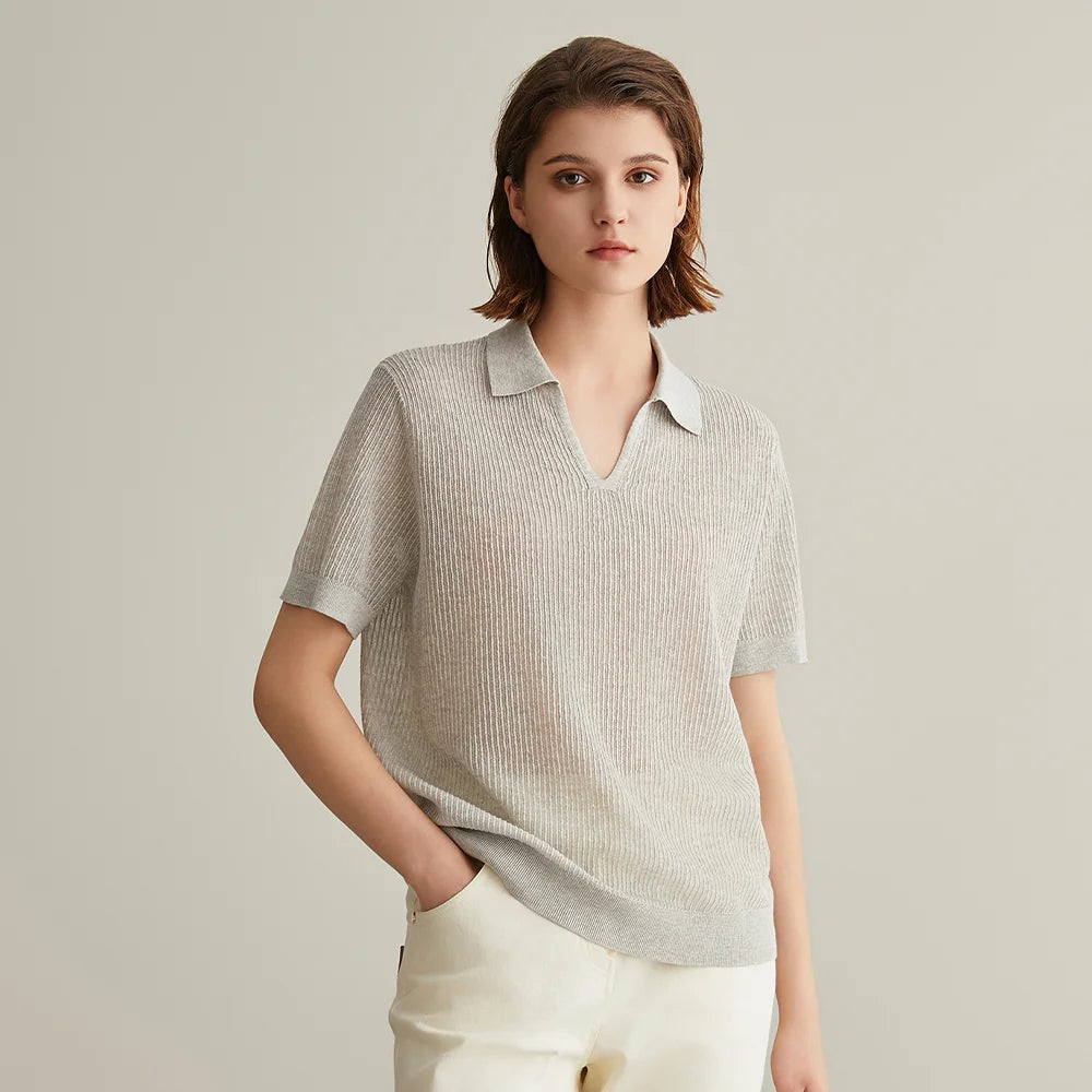 Women’s Knitted V-Neck Pullover Polo Sweater
