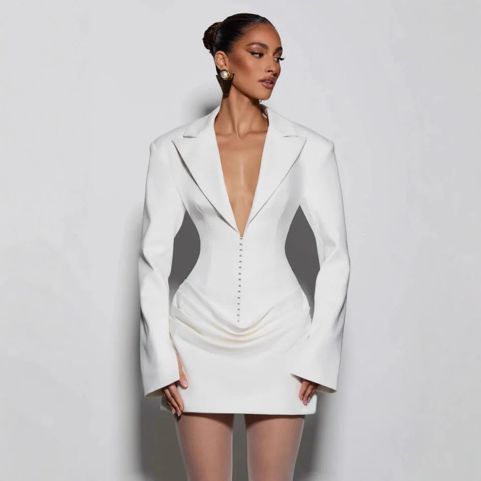 Suninheart Belted Shoulder Blazer Mini Dress