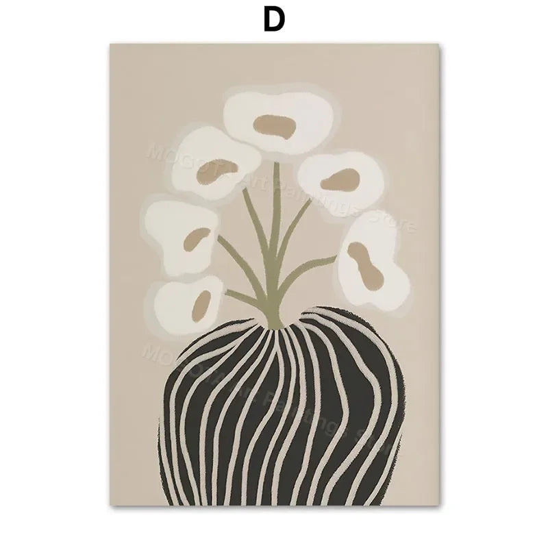 Retro Abstract Line Girl Vase Canvas Wall Art