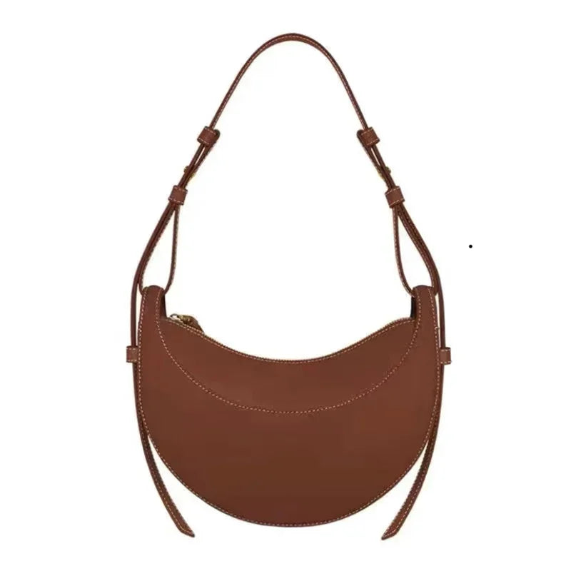 French Genuine Leather Crescent Shoulder Bag
