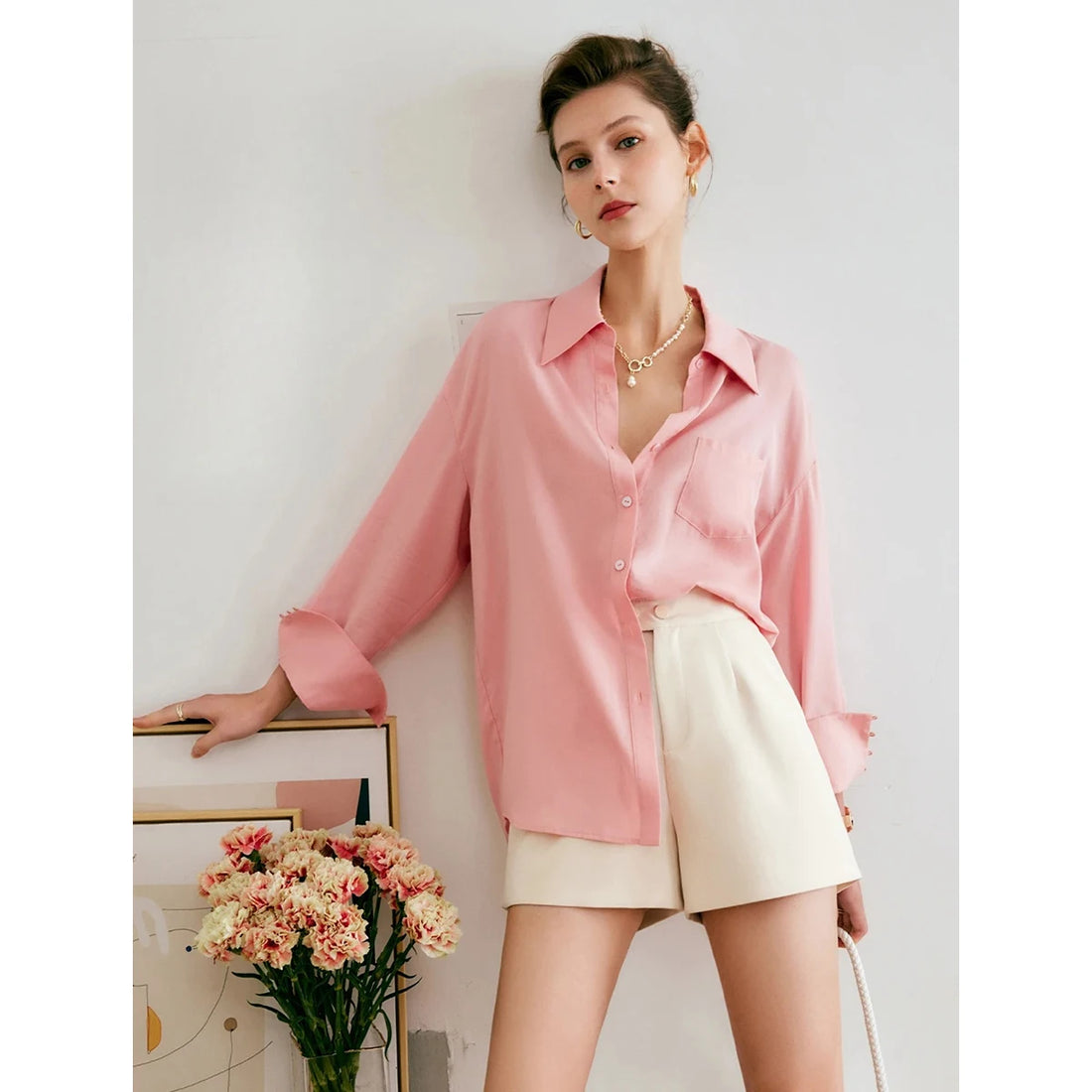 Women’s French Style White Long Sleeve Blouse