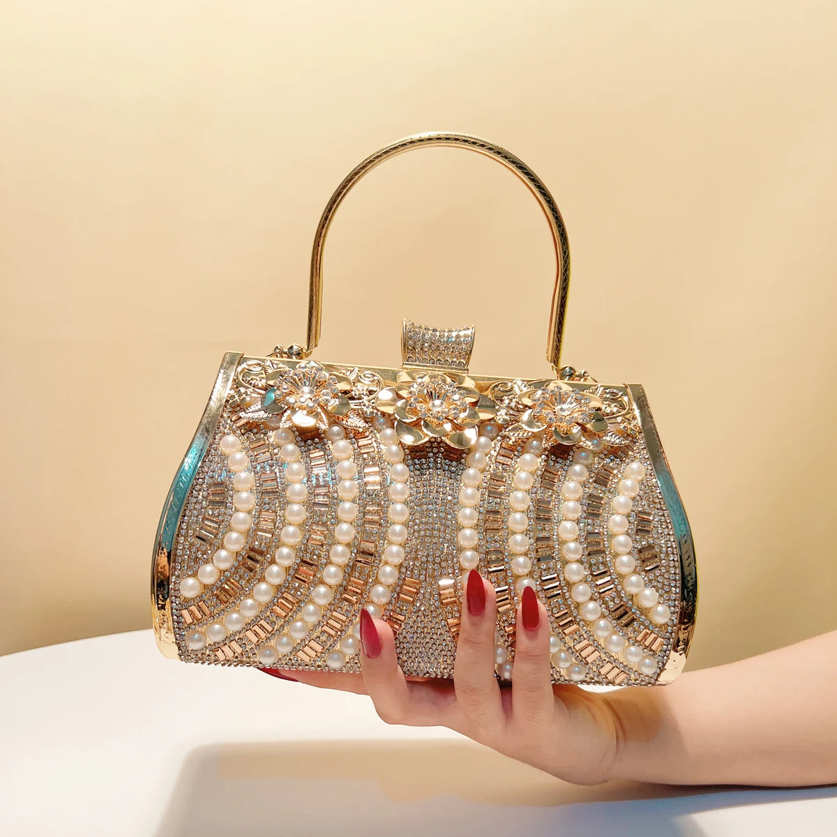 Gold Rhinestone Bucket Clutch