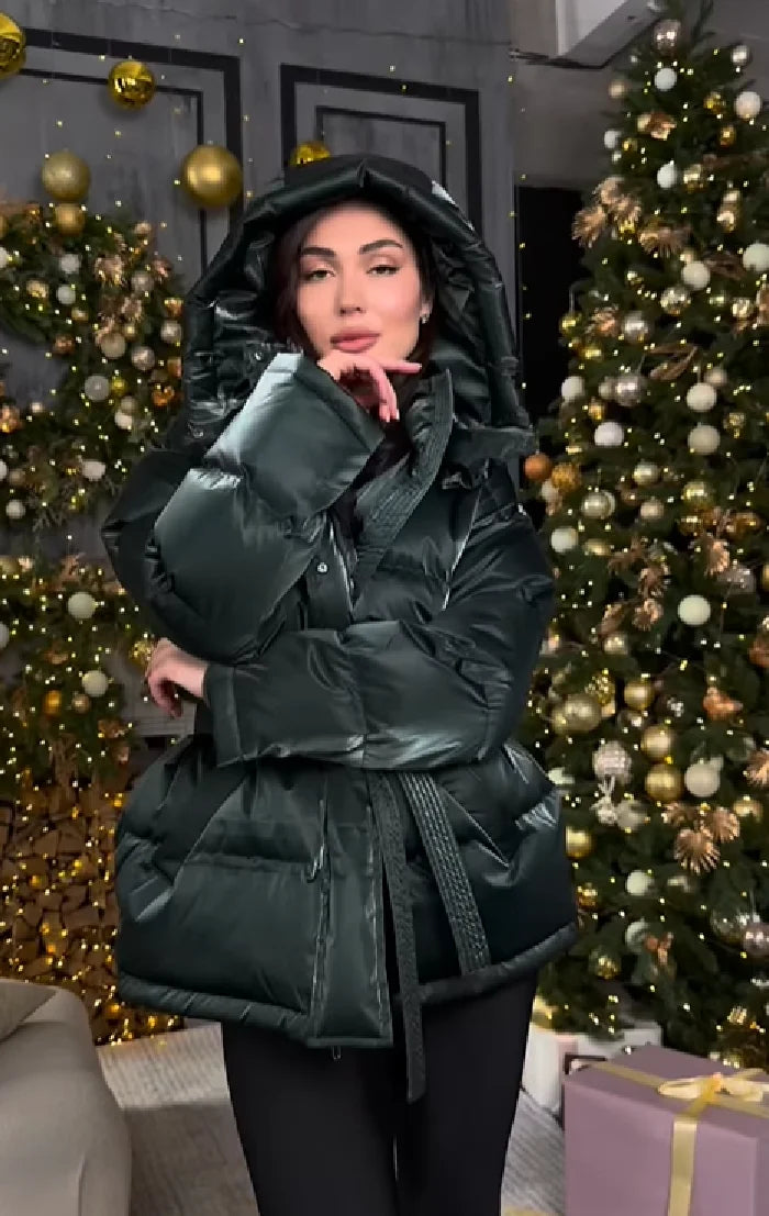 Oversized High-Neck Padded Hoodie Jacke