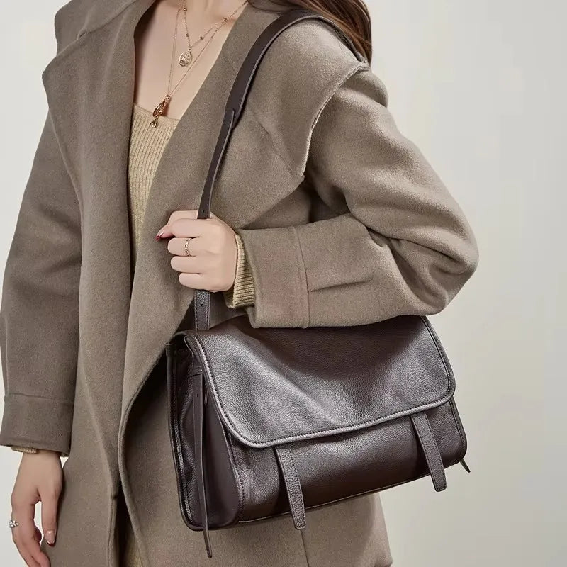 Genuine Cow Leather Satchel Shoulder Bag