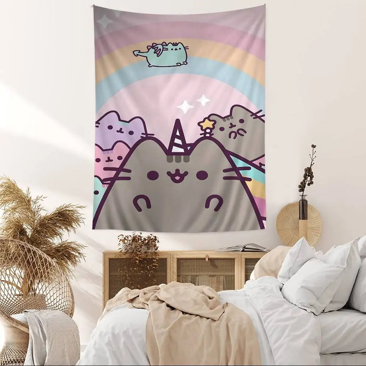 Cute Pusheen Cartoon Colorful Tapestry