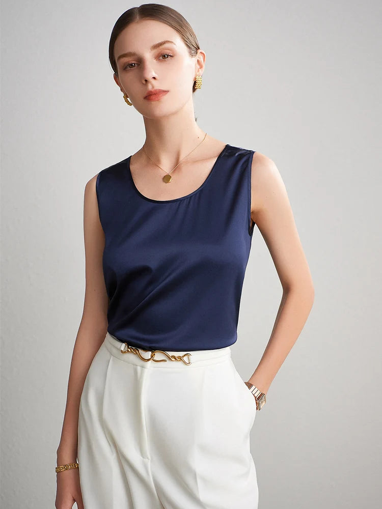 Women’s 100% Mulberry Silk O-Neck Sleeveless Tank Top