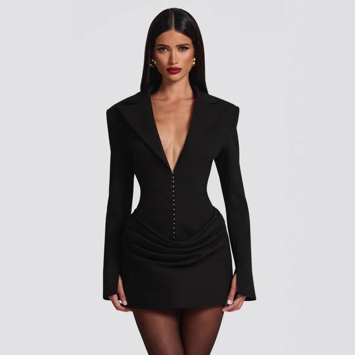 Suninheart Belted Shoulder Blazer Mini Dress