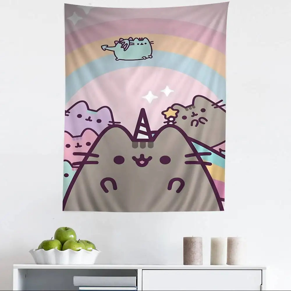 Cute Pusheen Cartoon Colorful Tapestry