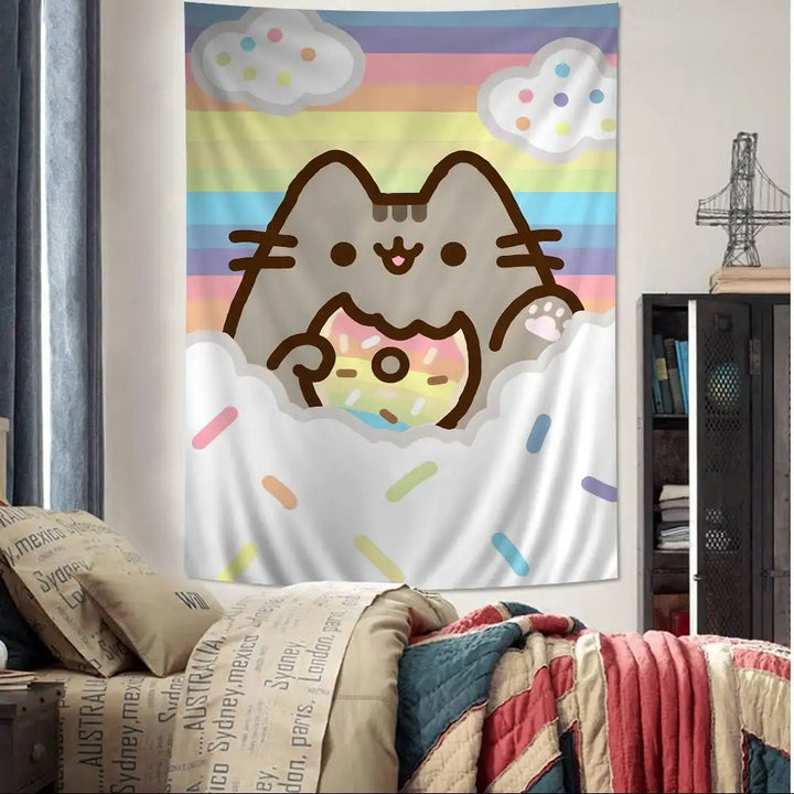 Cute Pusheen Cartoon Colorful Tapestry