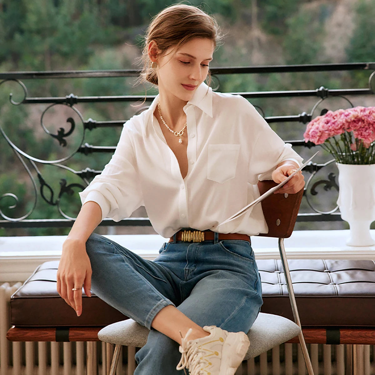Women’s French Style White Long Sleeve Blouse