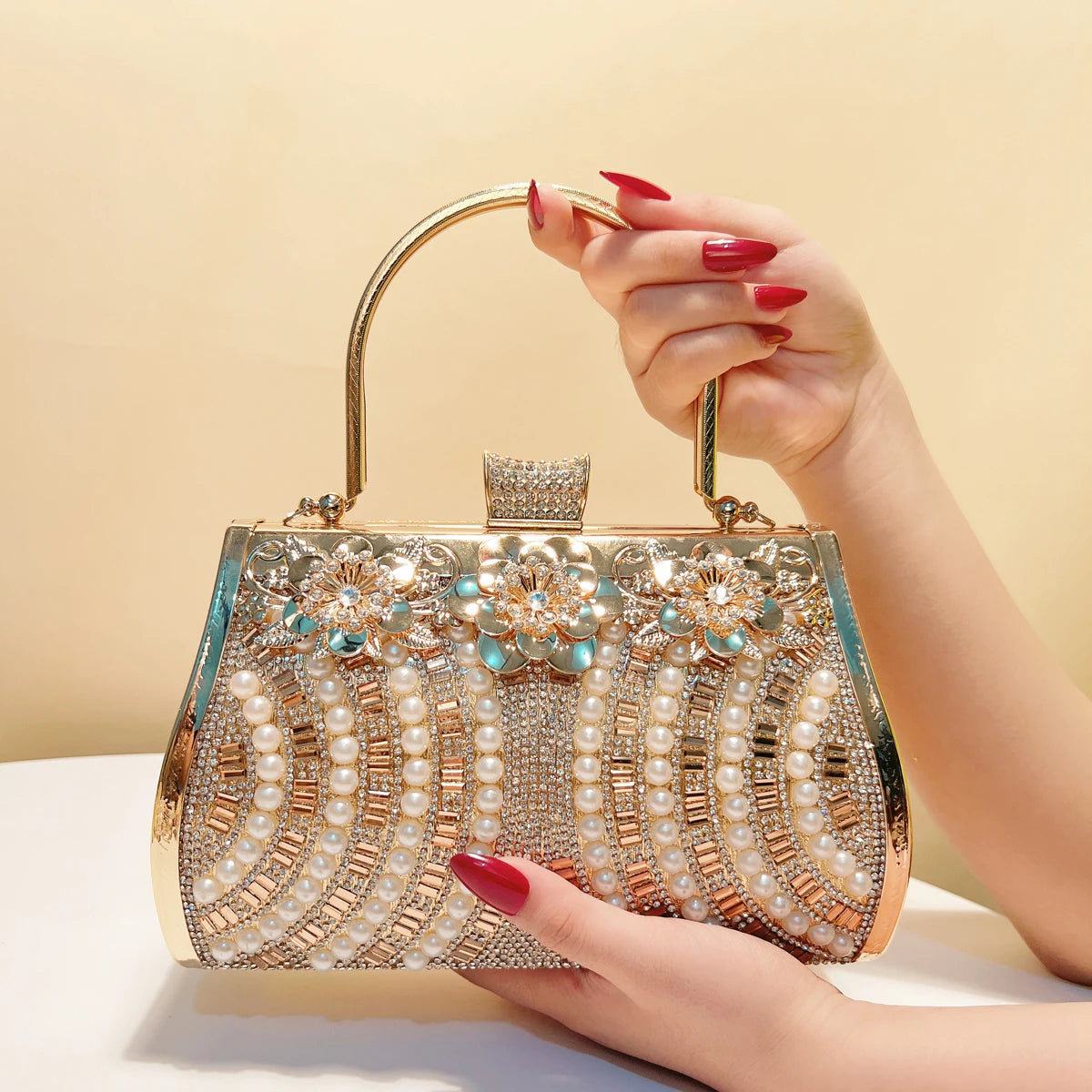 Gold Rhinestone Bucket Clutch