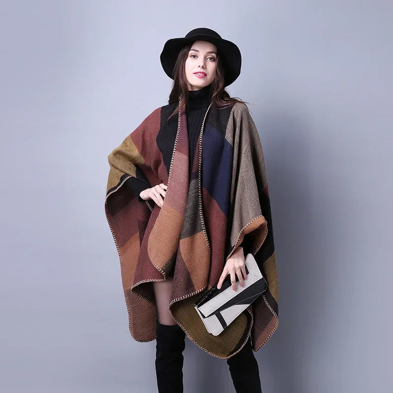 Winter Imitation Cashmere Poncho Cape Wrap
