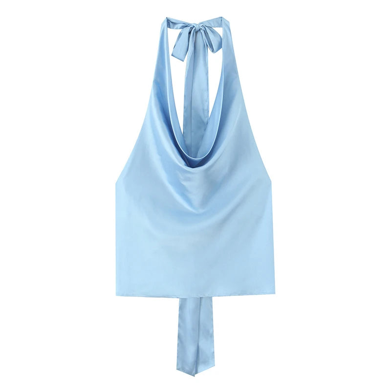 Women’s Satin Halter Neck Sleeveless Summer Top