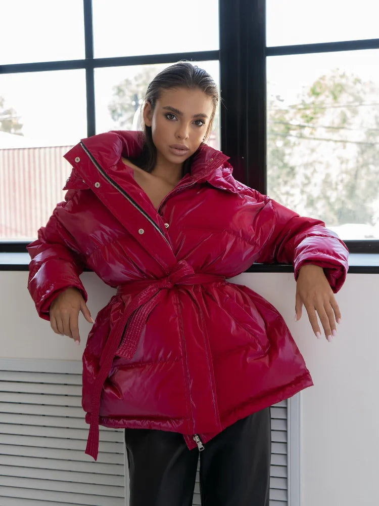 Oversized High-Neck Padded Hoodie Jacke