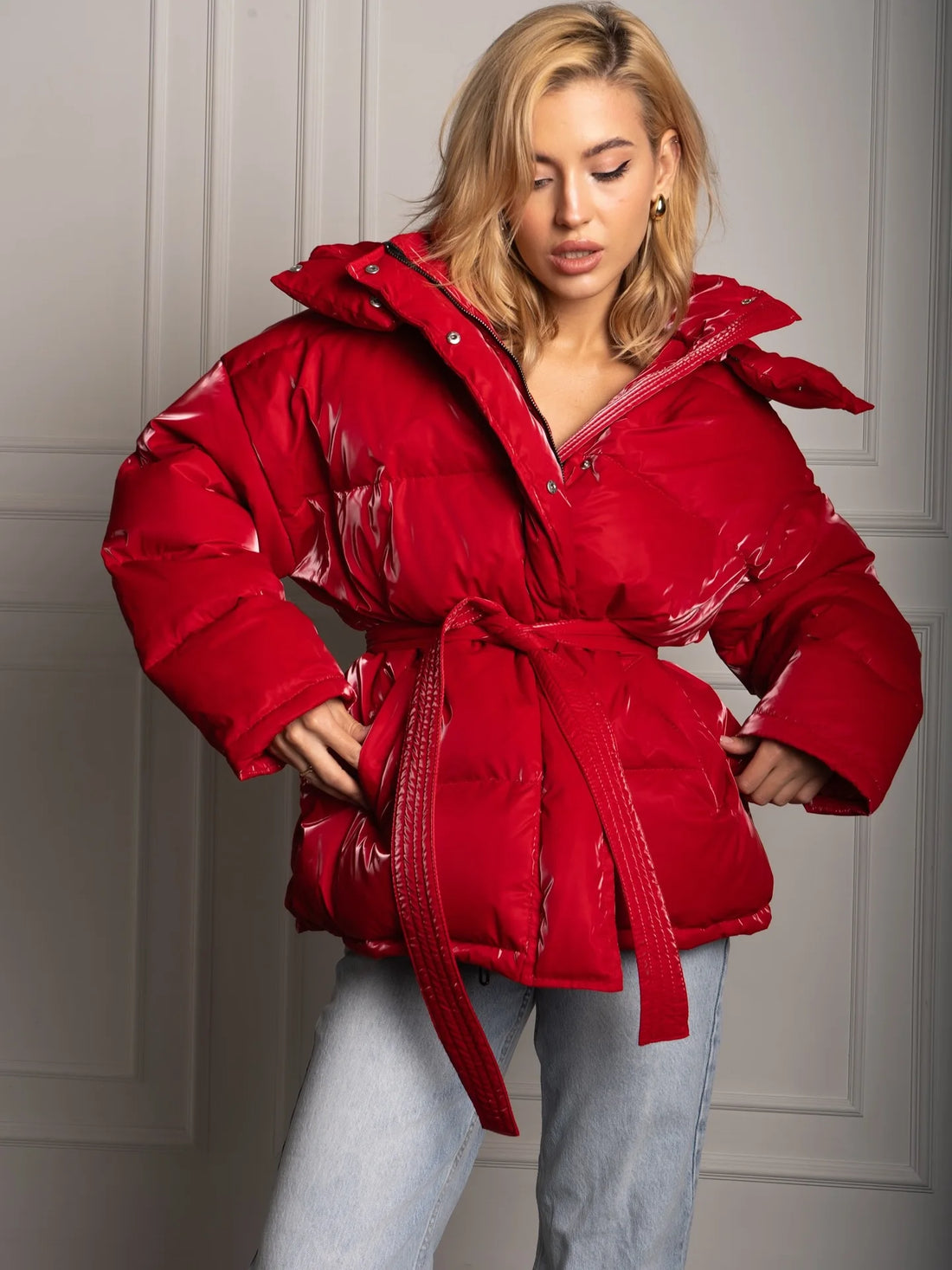 Oversized High-Neck Padded Hoodie Jacke