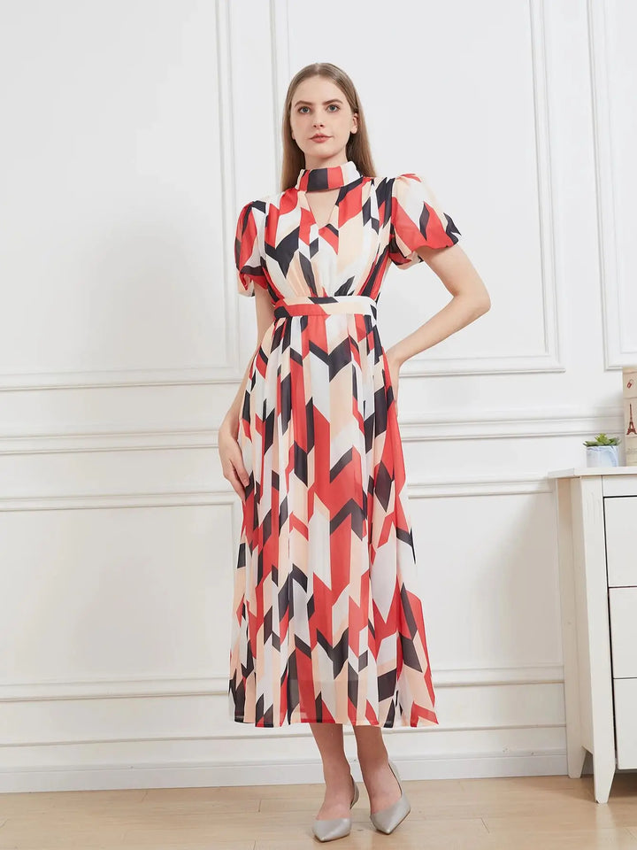 Floral Chiffon A-Line Midi Party Dress
