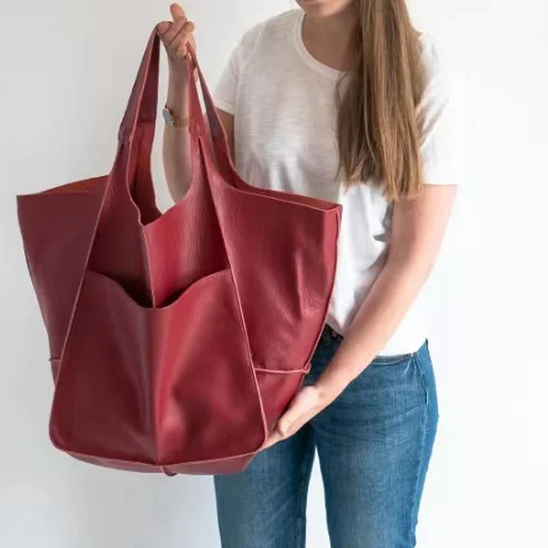 Luxury Retro Metal-Look PU Leather Tote Bag