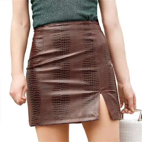 Red Crocodile Print PU Mini Skirt 2026
