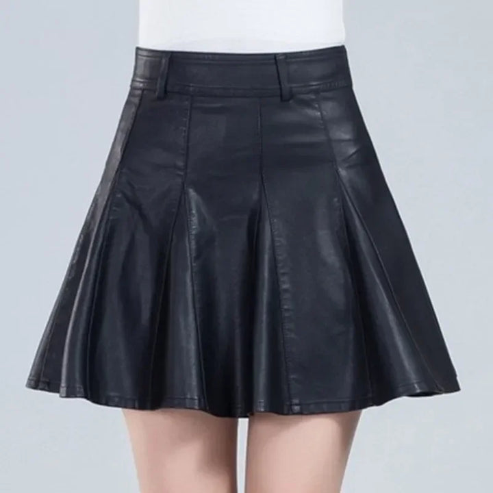 Elegant High Waist Genuine Leather Mini Skirt