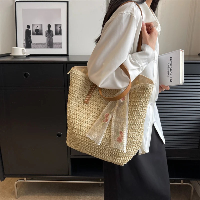Summer Large Capacity Woven Straw Tote Bag