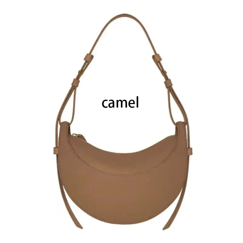 French Genuine Leather Crescent Shoulder Bag