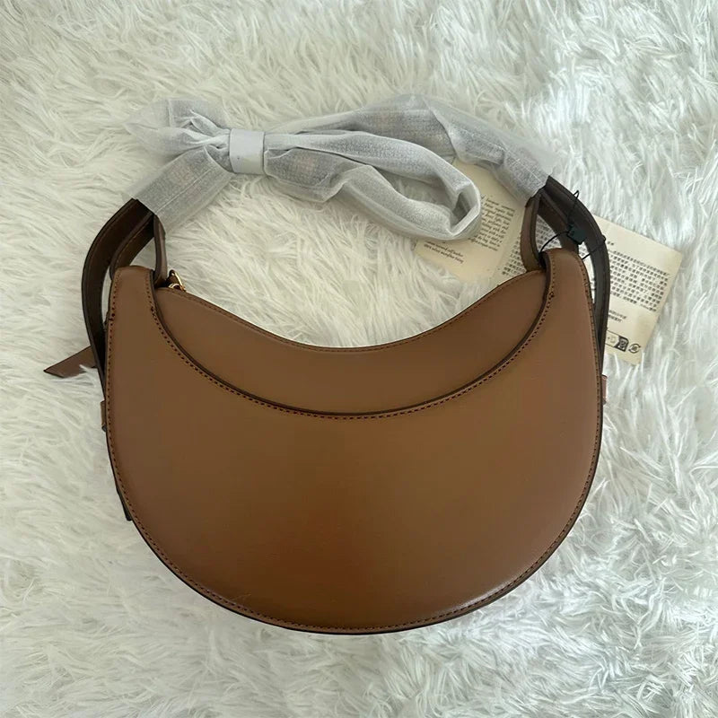 French Genuine Leather Crescent Shoulder Bag
