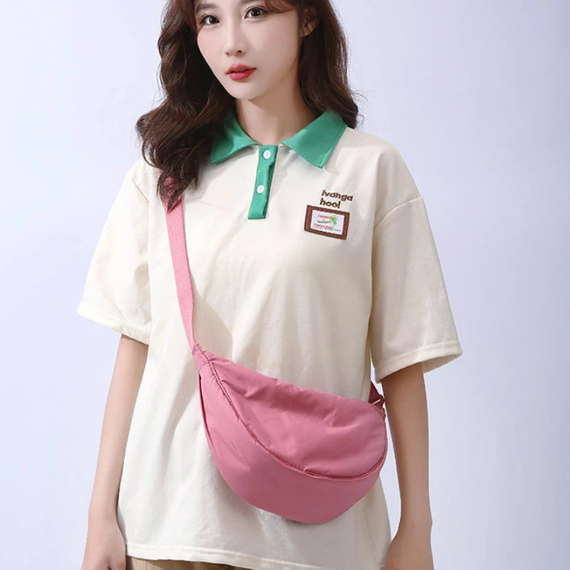 Solid Color Nylon Crossbody Shoulder Bag