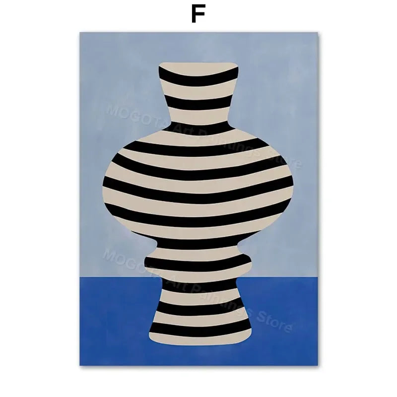 Retro Abstract Line Girl Vase Canvas Wall Art