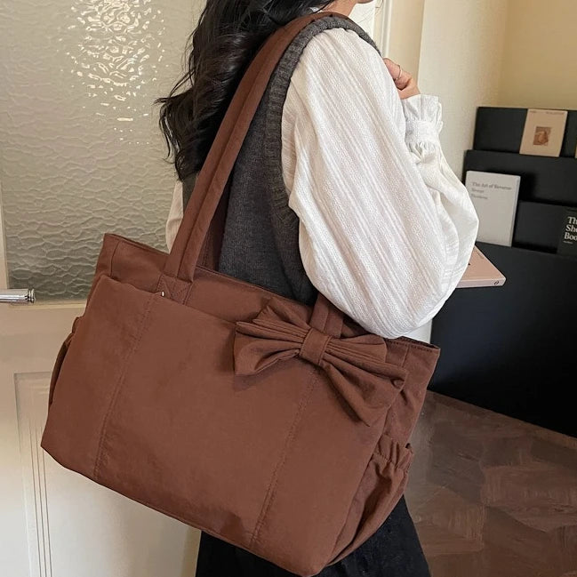 Bow Nylon Canvas Shoulder Bag