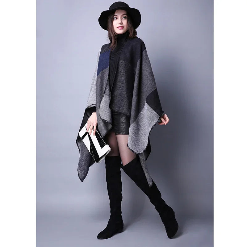 Winter Imitation Cashmere Poncho Cape Wrap