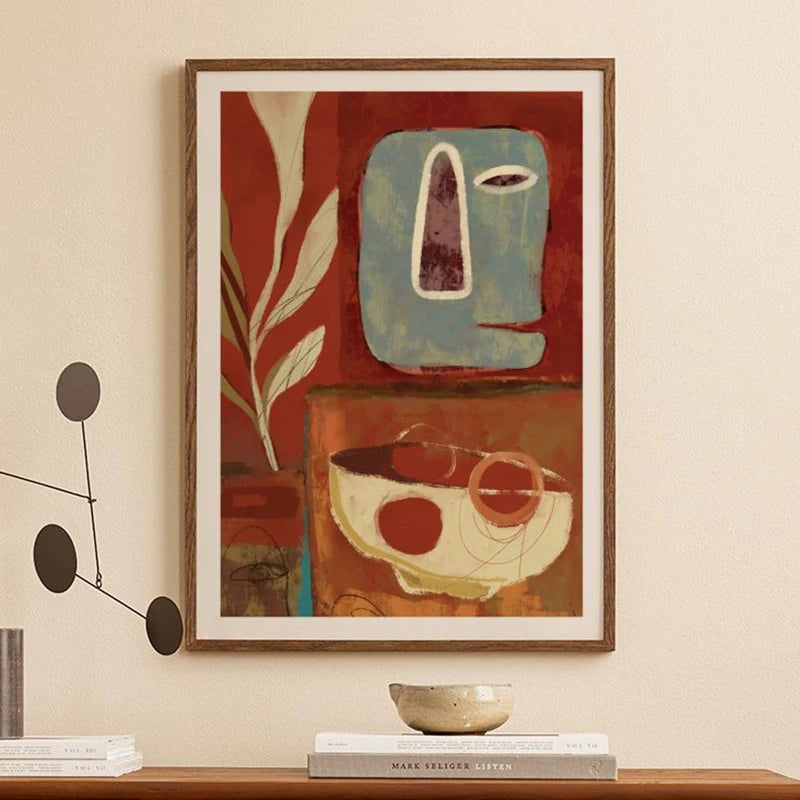 Abstract Thistles Terracotta Line Canvas Wall Art