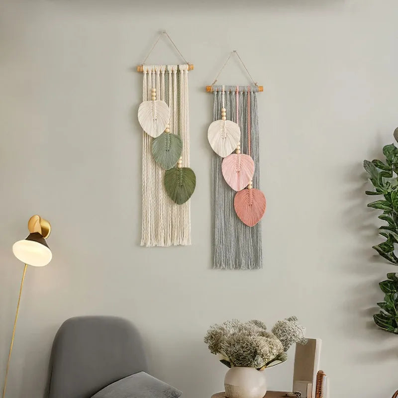 1pcs Creative Handwoven Cotton Rope Leaf Tapestry Bohemian Style Home Wall Decor Macrame Hanging Ornament