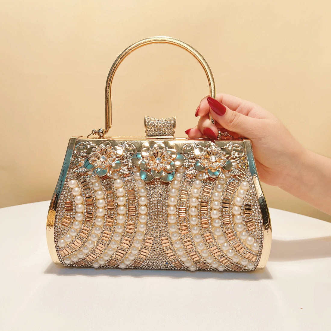 Gold Rhinestone Bucket Clutch