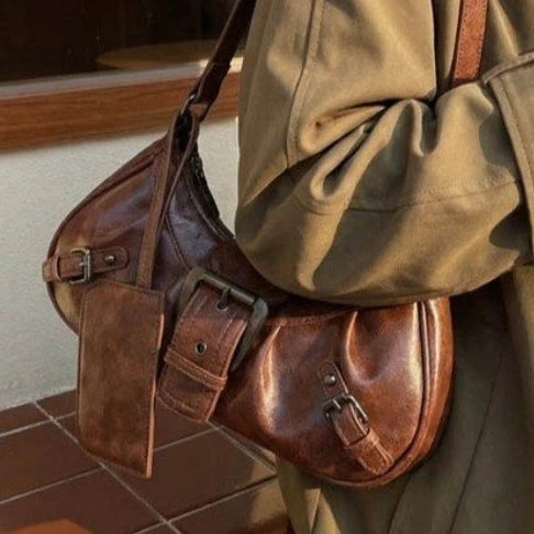 Y2K Retro Pleated Rivet Shoulder Bag