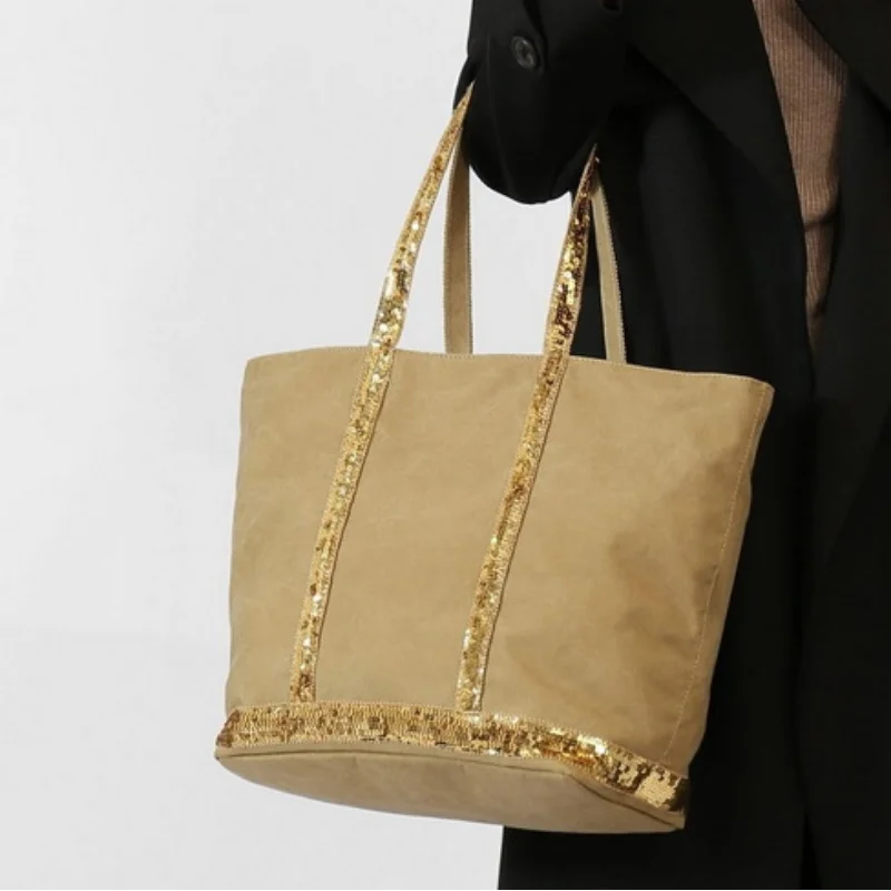Retro Sequin Canvas Tote Bag