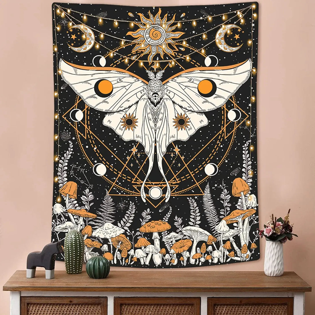 Mushroom Sun Moon Stars Psychedelic Tapestry