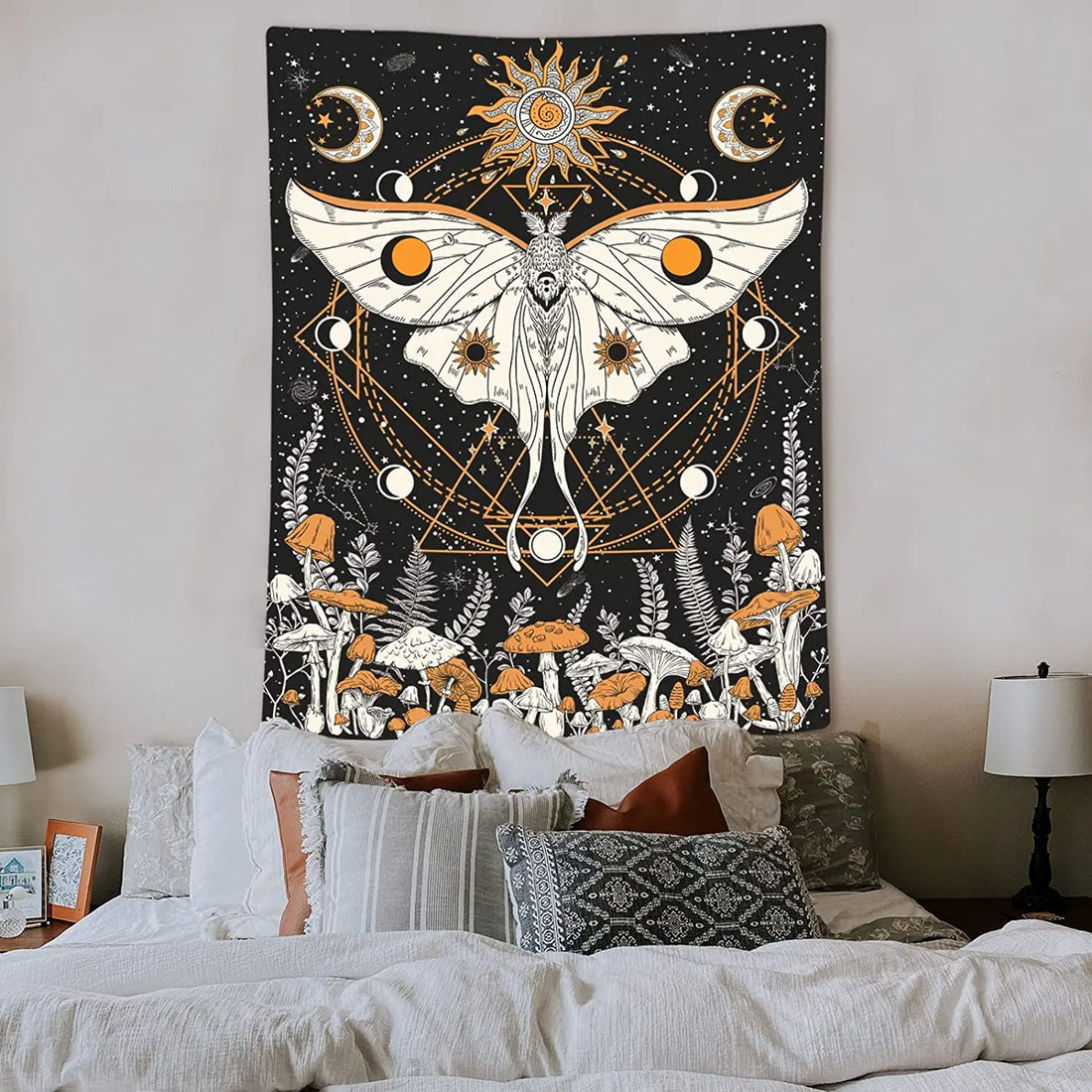 Mushroom Sun Moon Stars Psychedelic Tapestry