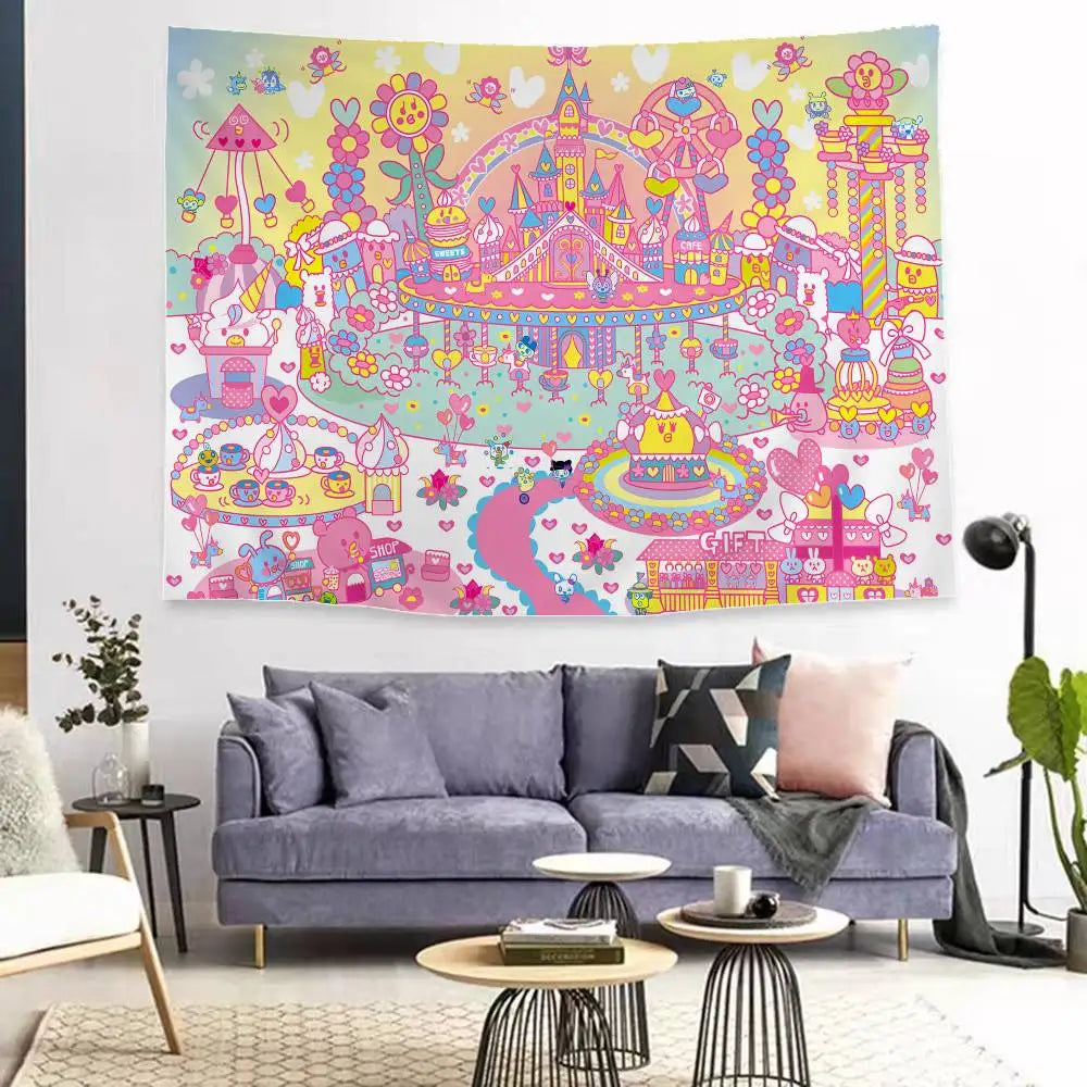 Cute Tamagotchi Cartoon Boho Tapestry